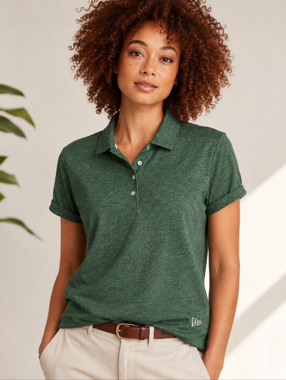 🌿🤍⛳ New Era NWOT Green Heathered Polo Shirt Sporty Preppy Golf Casual MED